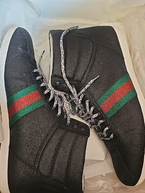 Gucci Black High-Top Sneakers with Green and Red Web Stripe